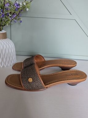 Eric Javits Bellport Signature Raffia Squishee Kitten Heel Slide Sandals